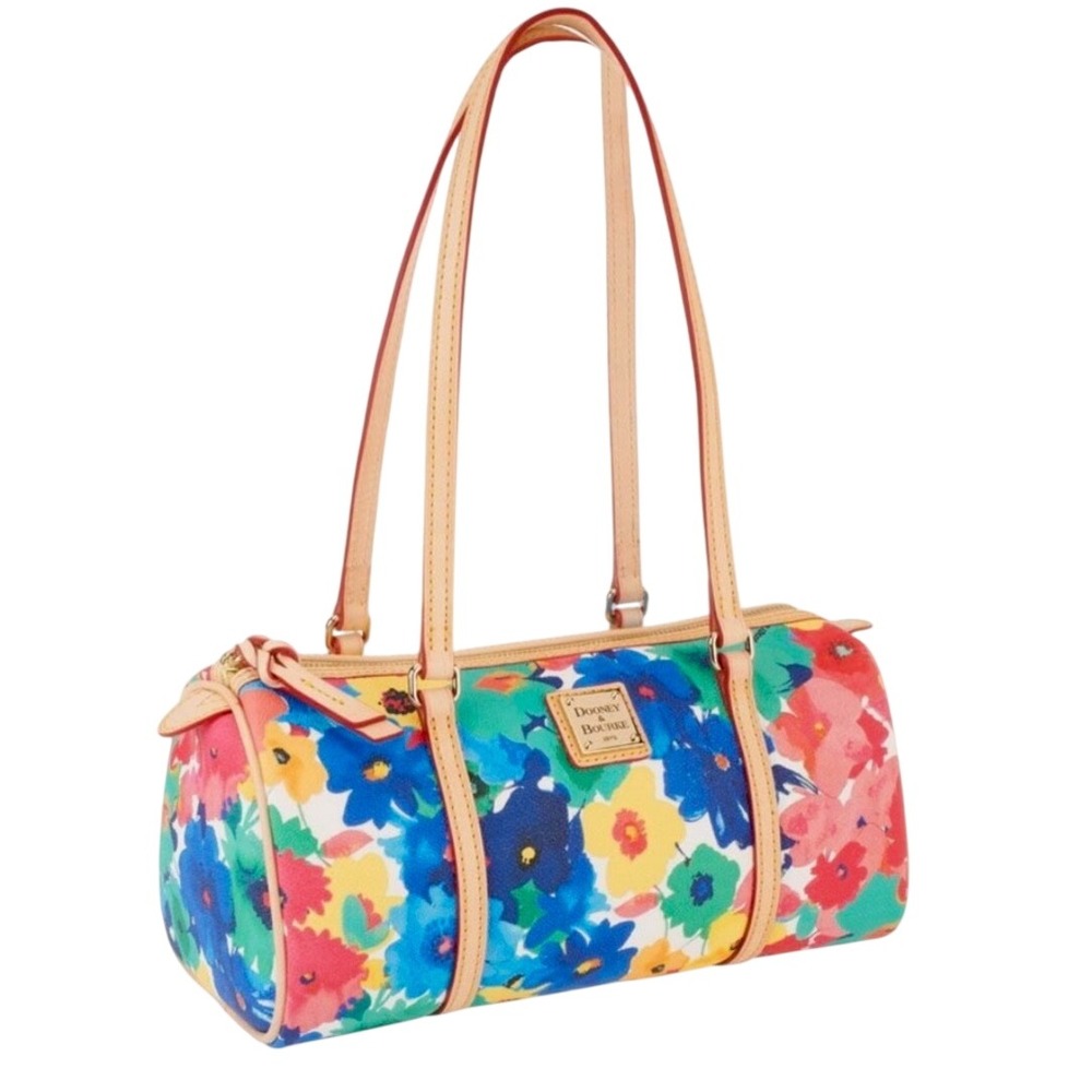 Dooney & Bourke Floral Print Barrel Bag Multi Color Coated Canvas Shoulder Bag